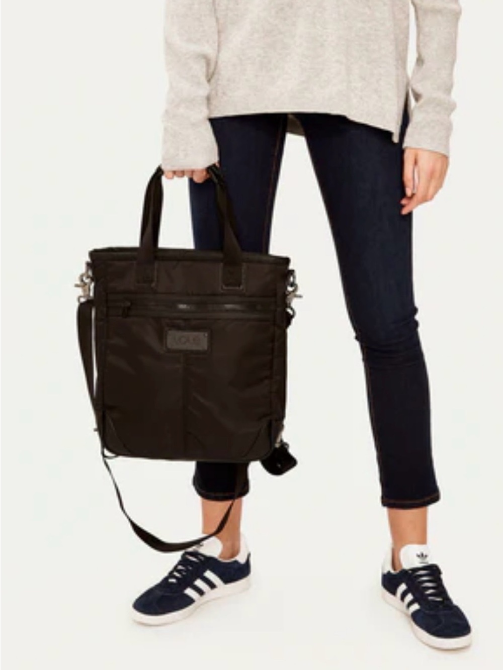 Lole Black Nylon Tote with Front Zip Pocket and Logo Plaque